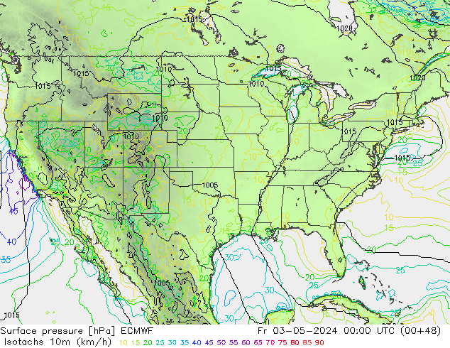 Isotachs (kph) ECMWF Sex 03.05.2024 00 UTC