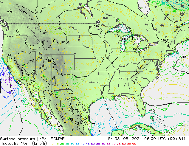 Eşrüzgar Hızları (km/sa) ECMWF Cu 03.05.2024 06 UTC