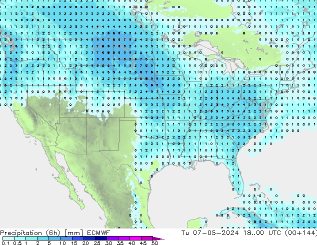 Precipitation (6h) ECMWF Tu 07.05.2024 00 UTC