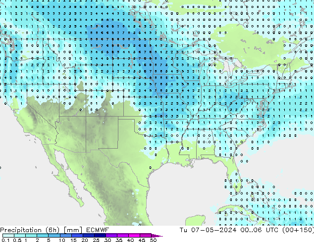 Precipitation (6h) ECMWF Tu 07.05.2024 06 UTC