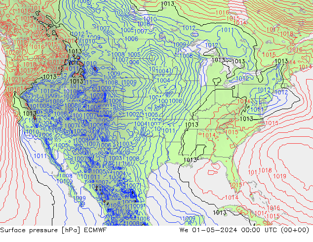 Luchtdruk (Grond) ECMWF wo 01.05.2024 00 UTC