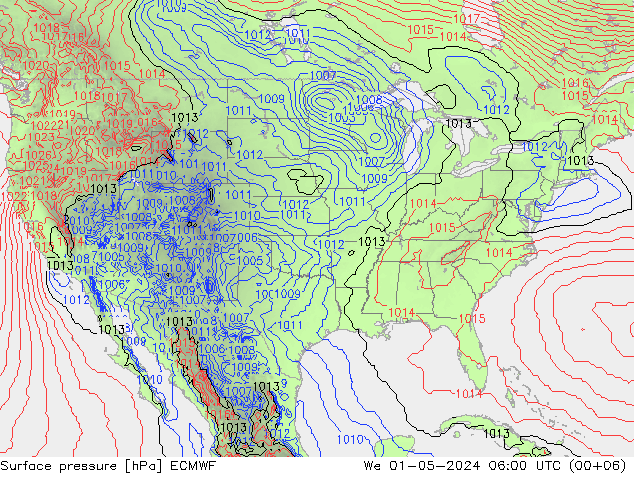 Surface pressure ECMWF We 01.05.2024 06 UTC