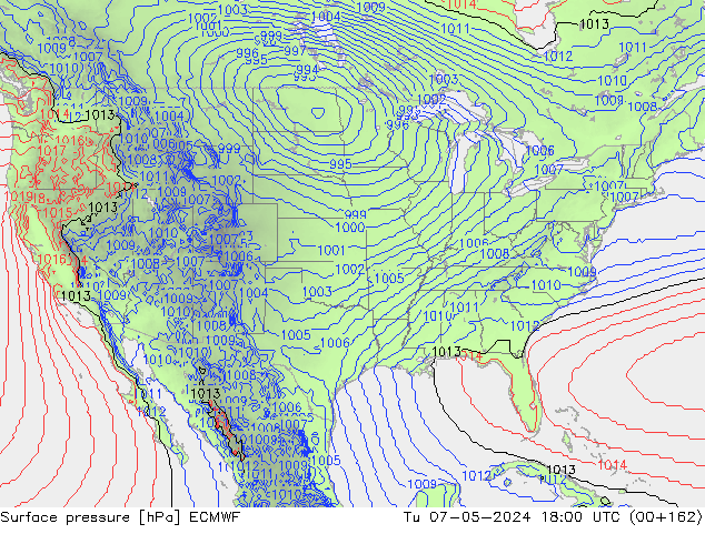 pressão do solo ECMWF Ter 07.05.2024 18 UTC