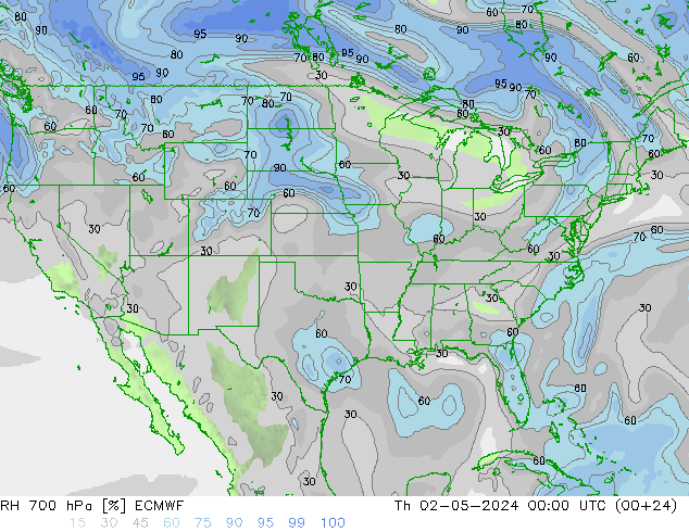 RH 700 hPa ECMWF gio 02.05.2024 00 UTC