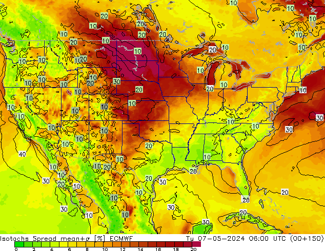 Isotachs Spread ECMWF Tu 07.05.2024 06 UTC