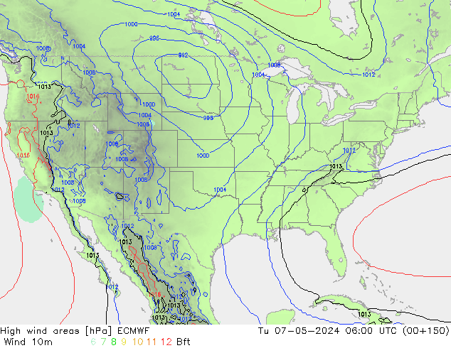 High wind areas ECMWF Tu 07.05.2024 06 UTC