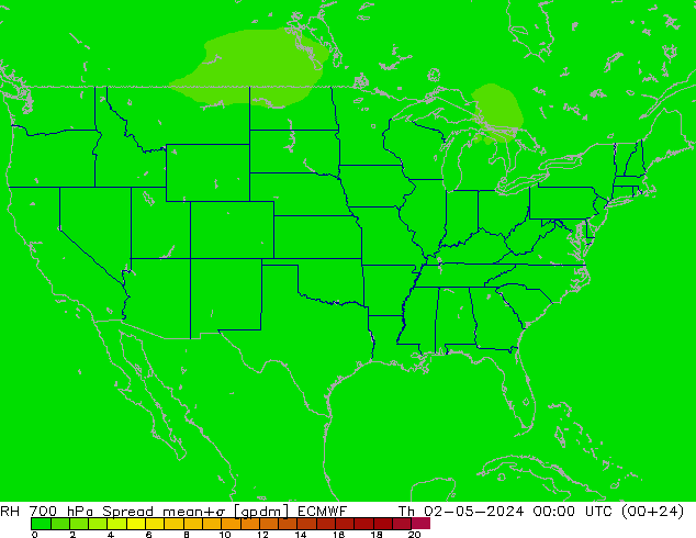 RH 700 hPa Spread ECMWF czw. 02.05.2024 00 UTC