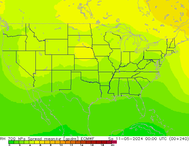 RH 700 hPa Spread ECMWF Sáb 11.05.2024 00 UTC