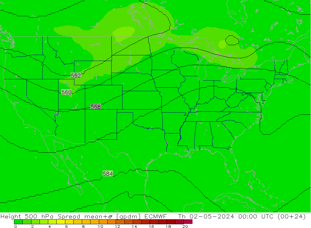 Height 500 hPa Spread ECMWF gio 02.05.2024 00 UTC