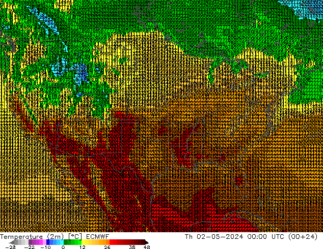 mapa temperatury (2m) ECMWF czw. 02.05.2024 00 UTC