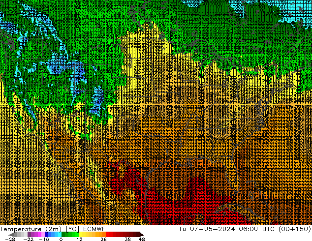 Temperature (2m) ECMWF Tu 07.05.2024 06 UTC