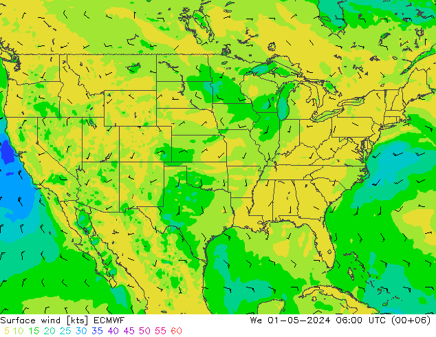 Vento 10 m ECMWF mer 01.05.2024 06 UTC