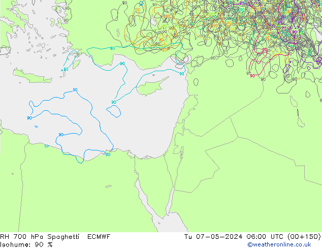 RH 700 hPa Spaghetti ECMWF Tu 07.05.2024 06 UTC