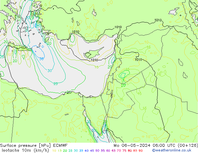 Isotachs (kph) ECMWF Mo 06.05.2024 06 UTC