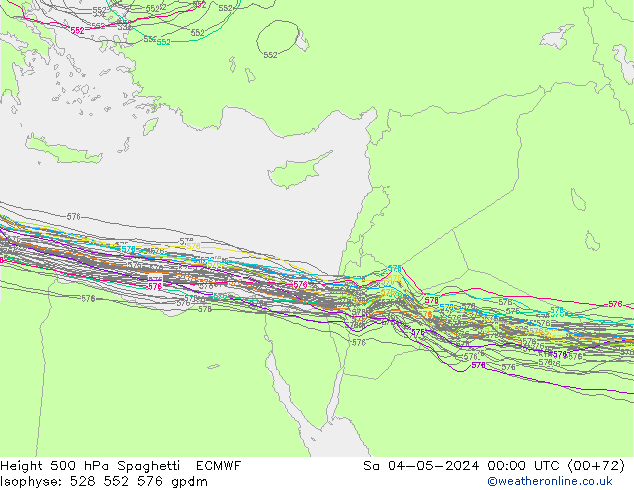 Height 500 hPa Spaghetti ECMWF Sa 04.05.2024 00 UTC