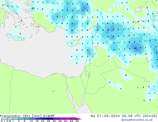 Precipitation (6h) ECMWF We 01.05.2024 06 UTC