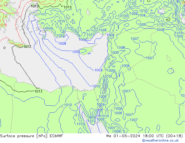 pressão do solo ECMWF Qua 01.05.2024 18 UTC