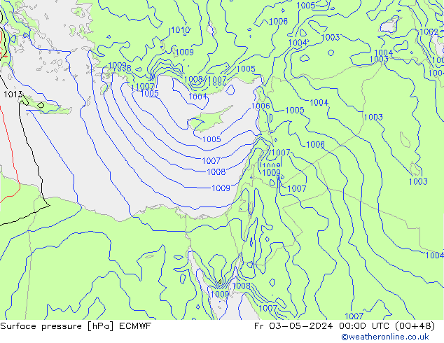 Pressione al suolo ECMWF ven 03.05.2024 00 UTC