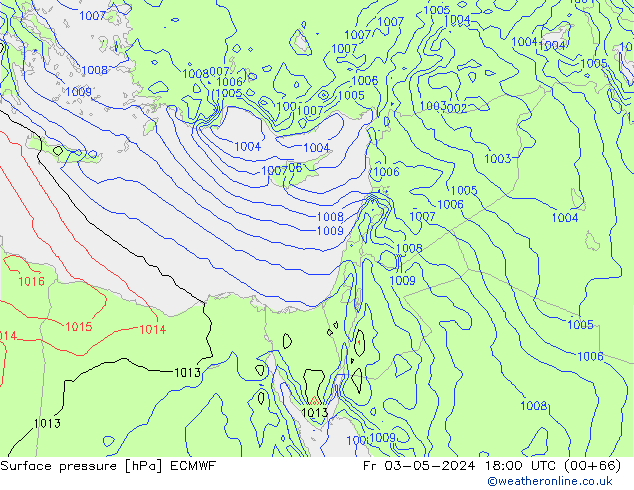 Atmosférický tlak ECMWF Pá 03.05.2024 18 UTC