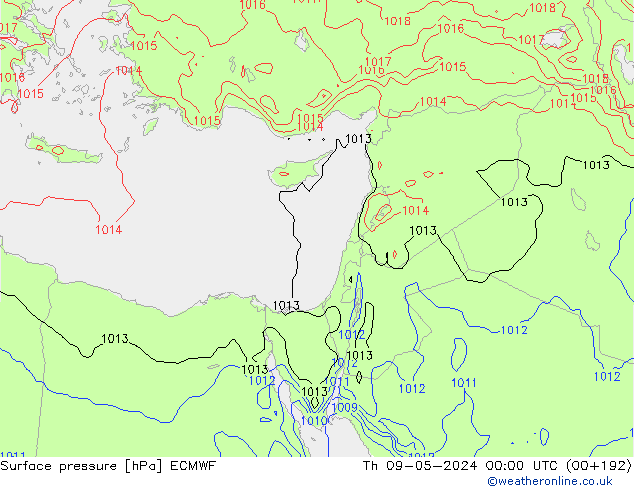 Atmosférický tlak ECMWF Čt 09.05.2024 00 UTC