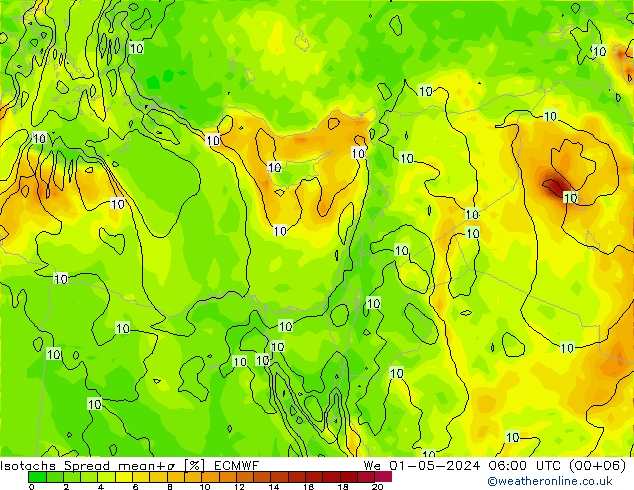 Eşrüzgar Hızları Spread ECMWF Çar 01.05.2024 06 UTC