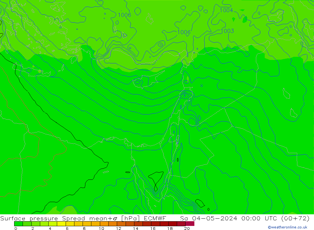 Atmosférický tlak Spread ECMWF So 04.05.2024 00 UTC
