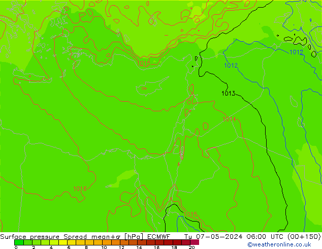 Surface pressure Spread ECMWF Tu 07.05.2024 06 UTC