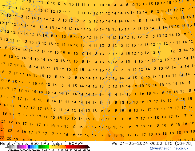 Height/Temp. 850 hPa ECMWF We 01.05.2024 06 UTC