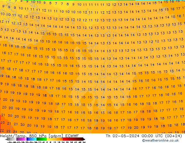 Height/Temp. 850 hPa ECMWF  02.05.2024 00 UTC