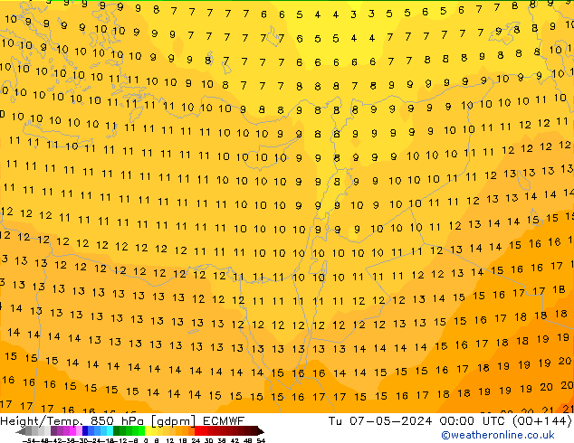 Height/Temp. 850 hPa ECMWF Tu 07.05.2024 00 UTC