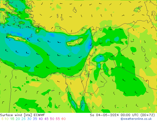 wiatr 10 m ECMWF so. 04.05.2024 00 UTC