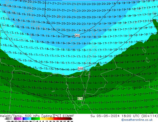 Height/Temp. 500 гПа ECMWF Вс 05.05.2024 18 UTC