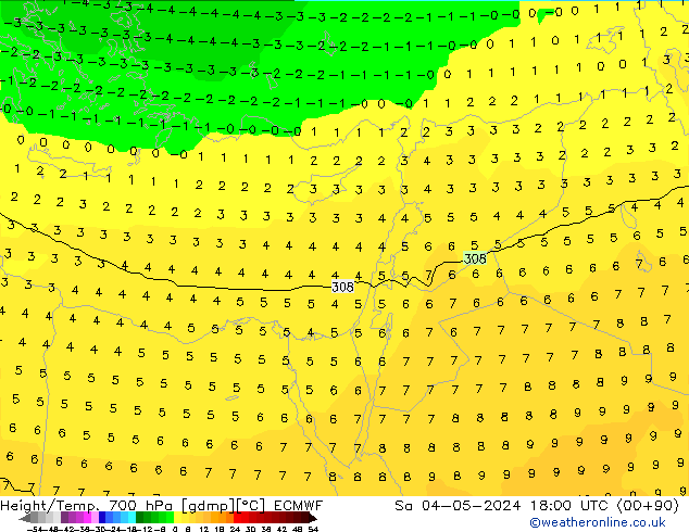 Yükseklik/Sıc. 700 hPa ECMWF Cts 04.05.2024 18 UTC