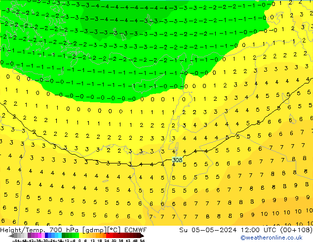 Height/Temp. 700 hPa ECMWF Ne 05.05.2024 12 UTC