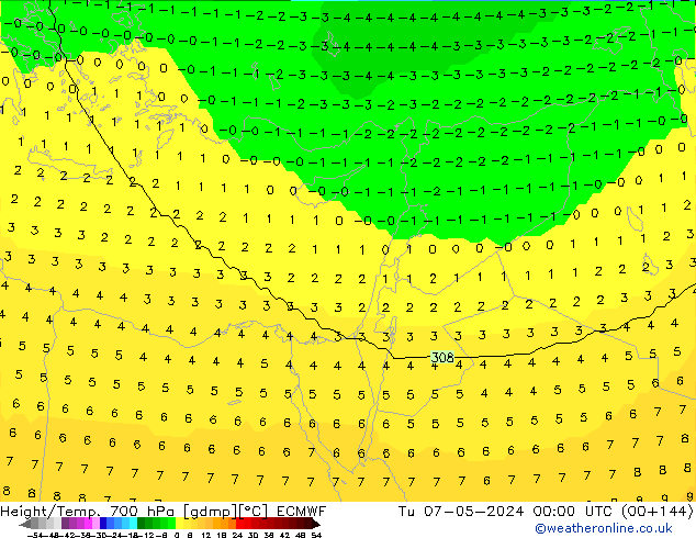 Height/Temp. 700 hPa ECMWF Tu 07.05.2024 00 UTC