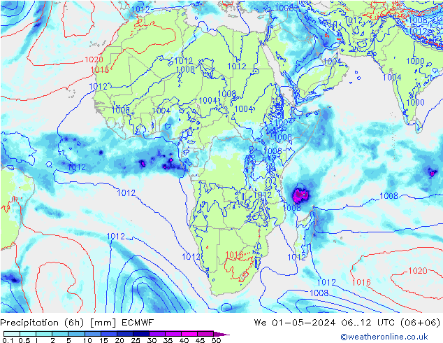 Precipitation (6h) ECMWF We 01.05.2024 12 UTC