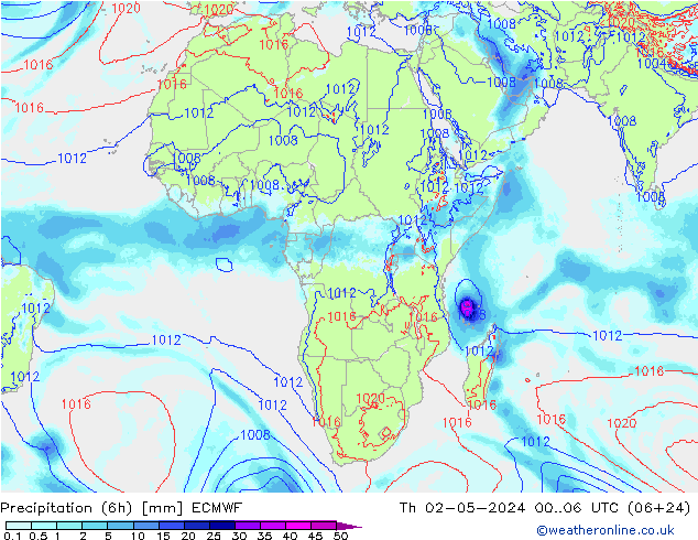 осадки (6h) ECMWF чт 02.05.2024 06 UTC