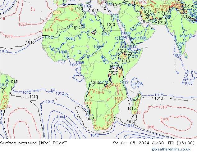 Luchtdruk (Grond) ECMWF wo 01.05.2024 06 UTC