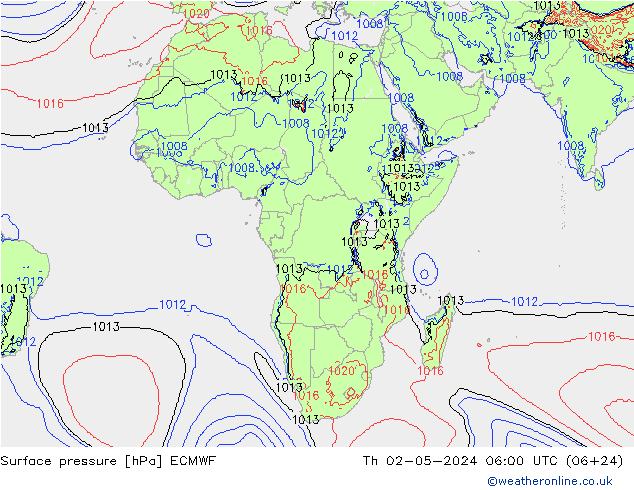 Pressione al suolo ECMWF gio 02.05.2024 06 UTC