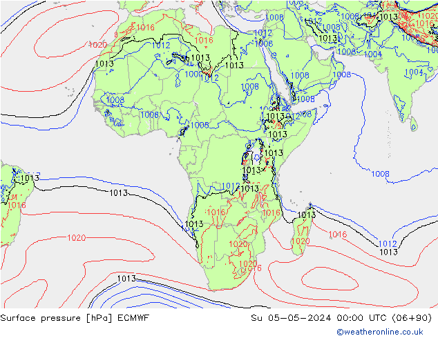 Atmosférický tlak ECMWF Ne 05.05.2024 00 UTC