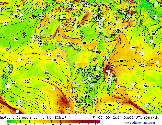 Isotachs Spread ECMWF ven 03.05.2024 00 UTC