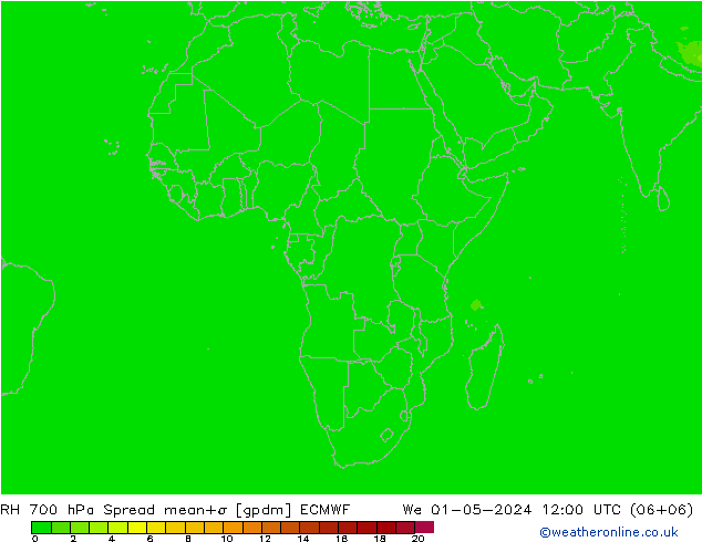 RH 700 hPa Spread ECMWF Mi 01.05.2024 12 UTC