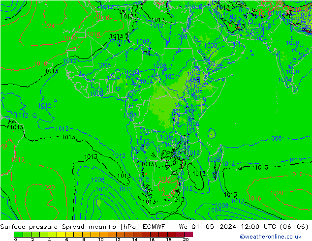 Surface pressure Spread ECMWF We 01.05.2024 12 UTC