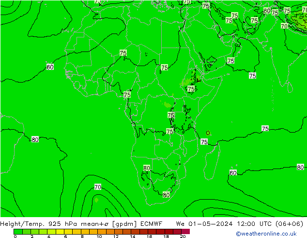 Height/Temp. 925 hPa ECMWF We 01.05.2024 12 UTC