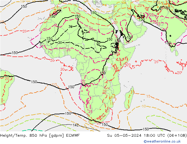 Height/Temp. 850 hPa ECMWF Ne 05.05.2024 18 UTC