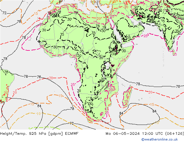 Yükseklik/Sıc. 925 hPa ECMWF Pzt 06.05.2024 12 UTC