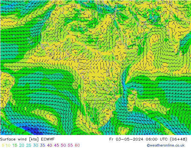 Viento 10 m ECMWF vie 03.05.2024 06 UTC