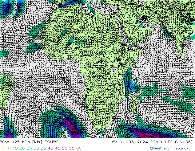 Viento 925 hPa ECMWF mié 01.05.2024 12 UTC