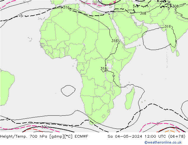 Height/Temp. 700 hPa ECMWF Sa 04.05.2024 12 UTC