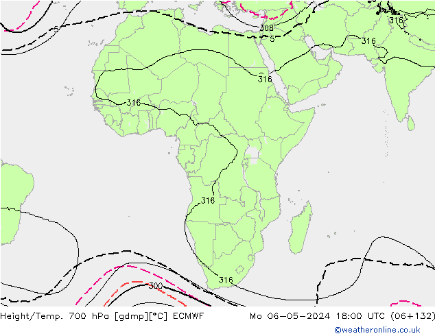 Height/Temp. 700 hPa ECMWF  06.05.2024 18 UTC